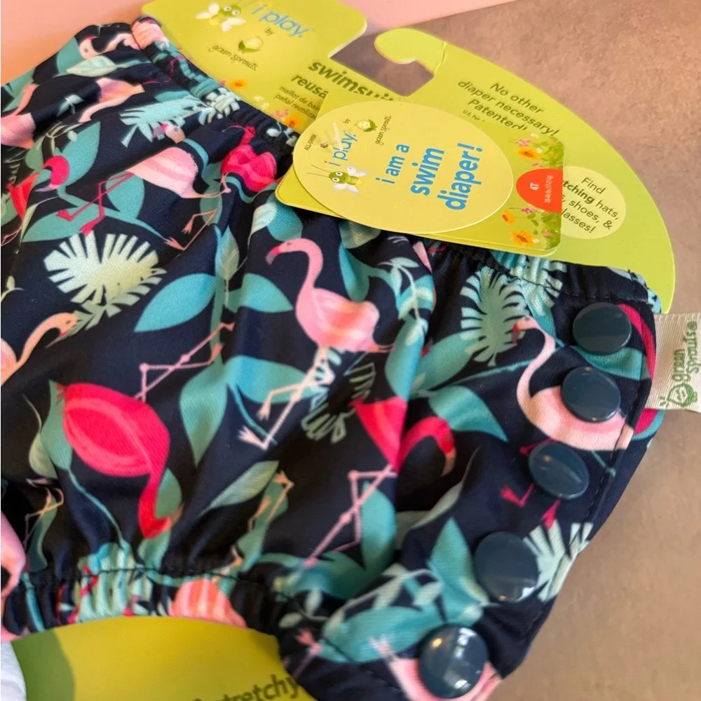Swim Diaper with Pink Flamingo & Teal Leaf Print